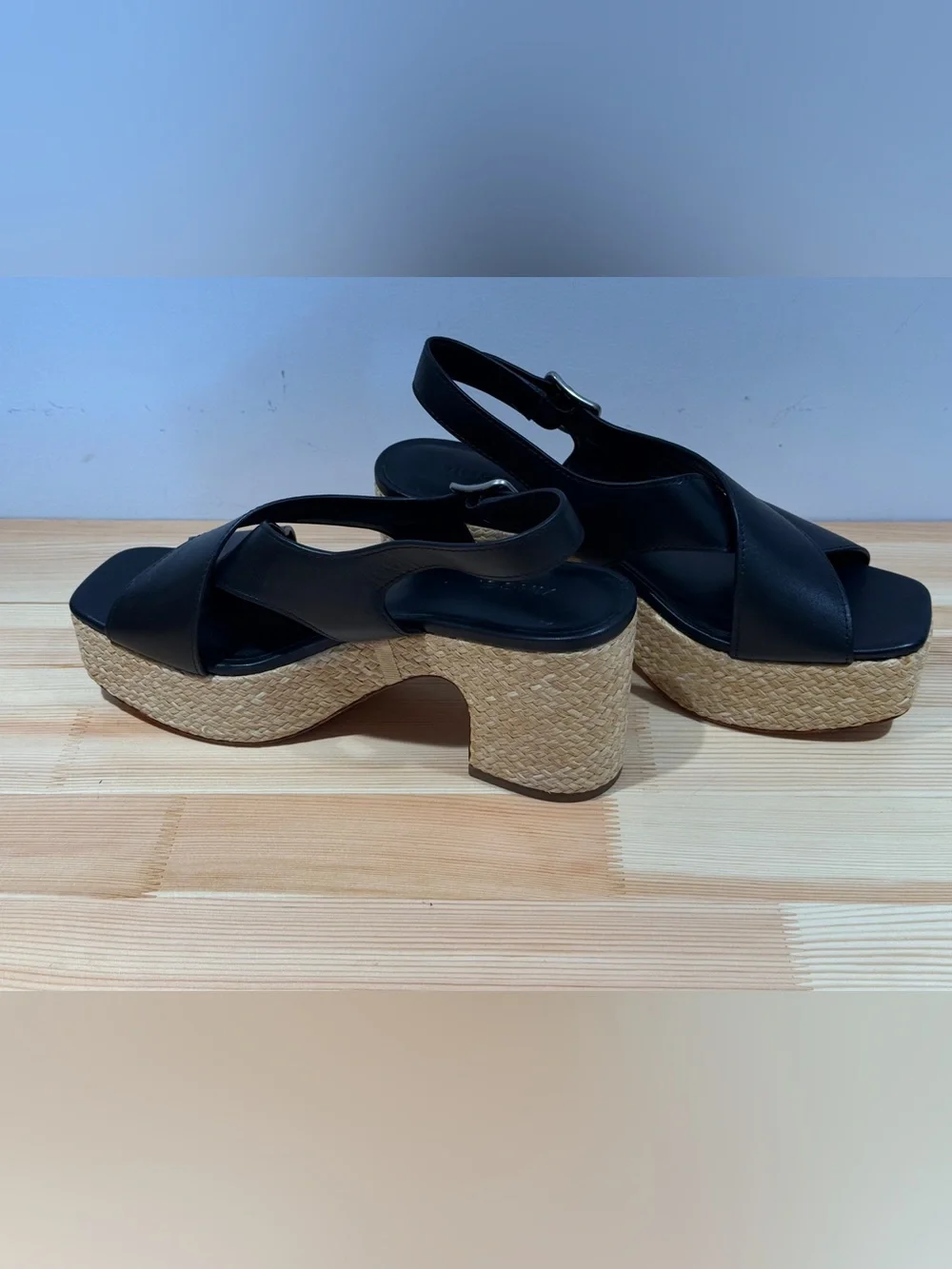 New Vince Clementina Black Leather Platform Slingback Sandals – Size 39 (8.5)